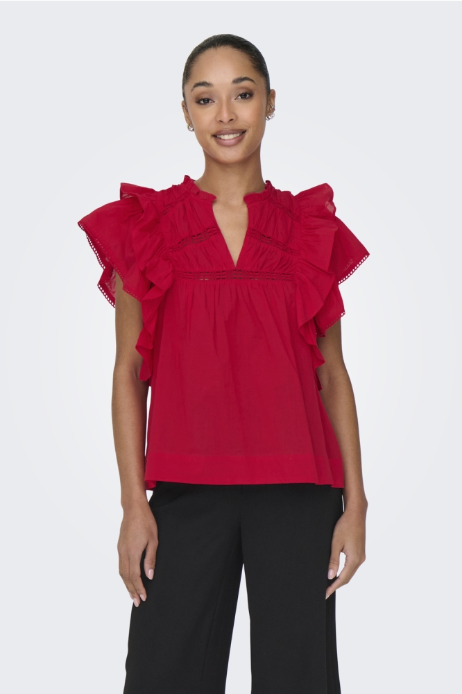 ONLSUNNY LIFE CAPSL FRILL TOP WVN N 15347882 HIGH RISK RED
